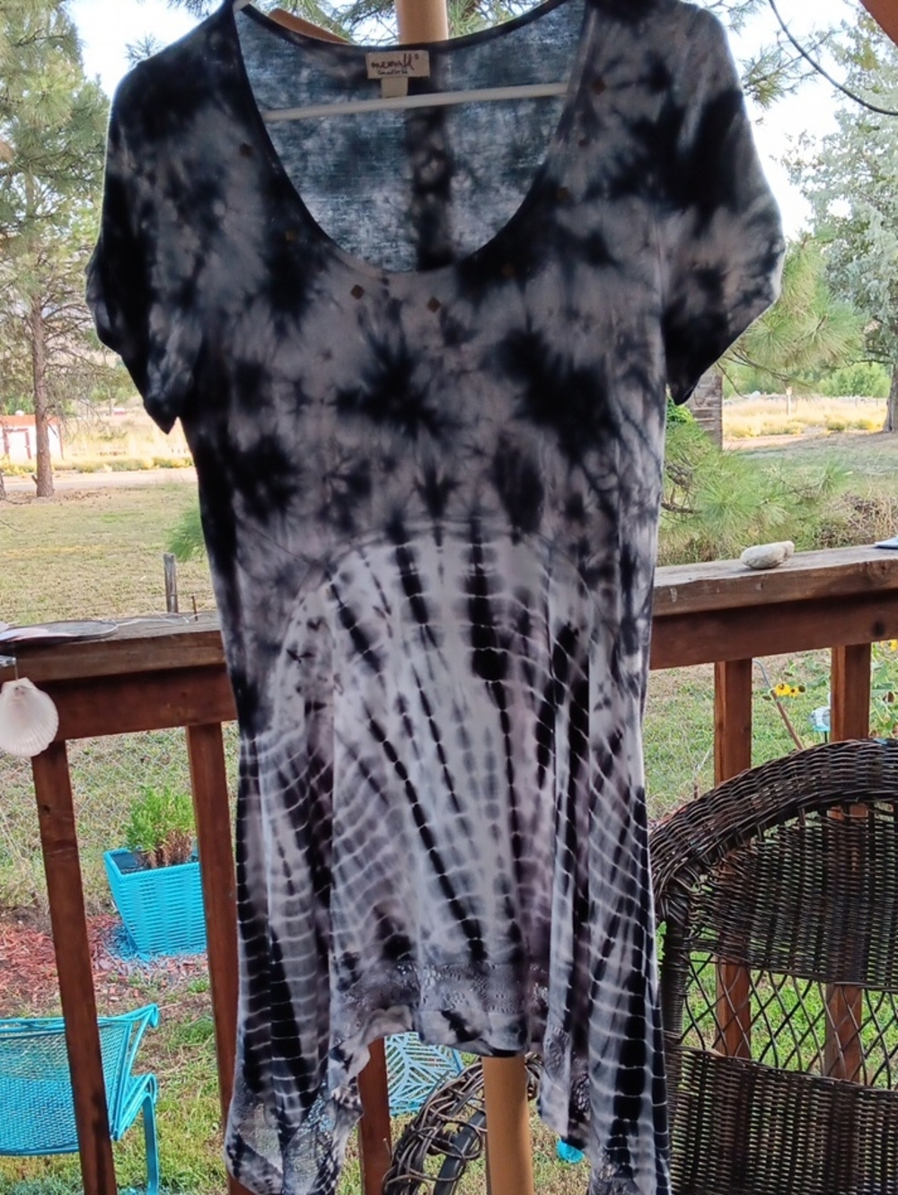 ONE WORLD Black & White Tie-Dye Short Sleeve Tunic